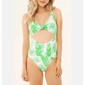 SUGARCOAST by Lolli Swim Tie Front Cut-Out Palm One-Piece Swimsuit Woman’s Large